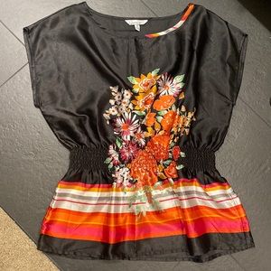 Black floral silkie-feel summer top - juniors medium